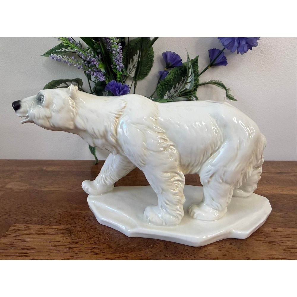 Vintage Royal Dux Polar Bear Figurine Germany White Porcelain Sculpture Art Deco